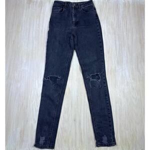 ASOS Faded Black Distressed Ripped Grunge Edgy High Rise Skinny Denim Jeans 26